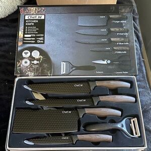Chef.W 6-Piece Knife Set in Black and Wood-Tone Handles